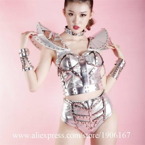 New Silver Color Sexy Lady Party Evening Dress Ballrooom DS Costume Clothing Halloween Performance DJ Singer Dance Outfit