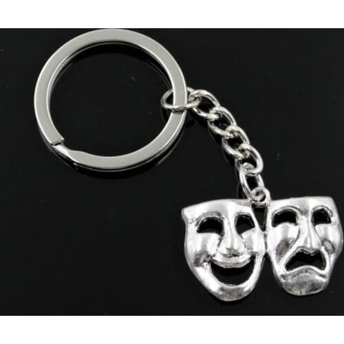 New Fashion Men 30mm Keychain DIY Metal Holder Chain Vintage Comedy Tragedy Masks 31x23mm Silver Color Pendant Gift