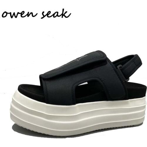 Owen Seak Men Canvas Shoes Luxury Platform Boots Sneakers Casual Women Height Increasing Flats Black Sandals