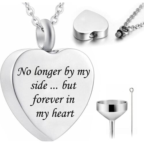 No longer by My Side But forever in My Heart Cremation Urns for Ashes Heart Necklace Stainless Steel Memorial Keepsake Jewelry