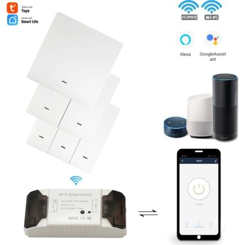 DIY WiFi Wall Switch Receiver RF Transmitter Tuya Smart Life APP 433Mhz Voice Remote Control Push Button 110V 220V Wireless