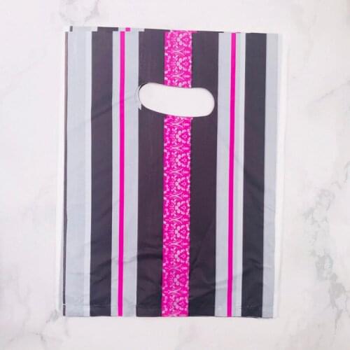 15x20cm Hot Pink Black Stripe Christmas Gift Plastic Bags With Handle 15x20cm 100pcs/lot Wedding Gift Bags With Handle