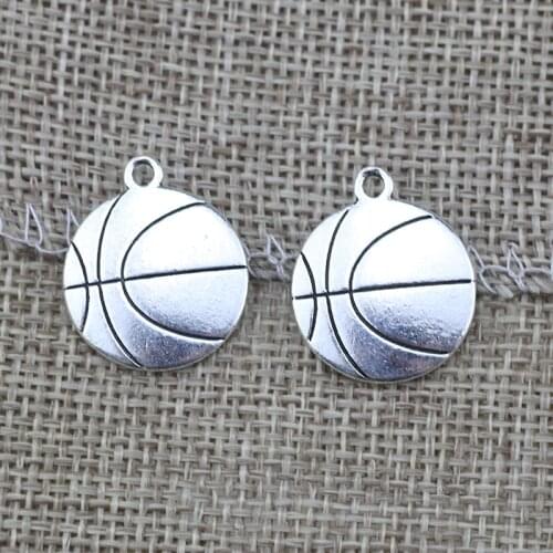 High Quality 20 Pieces/Lot 22mm*18mm Antique Silver Plated Double Side Basket Ball Basketball Charms