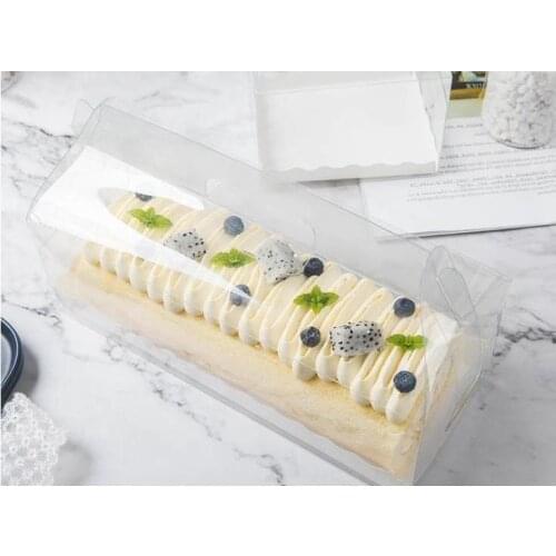 Transparent Cake Roll Packaging Box with Handle Eco-friendly Clear Plastic Cheese Cake Box Baking Swiss Roll Box Wholesale