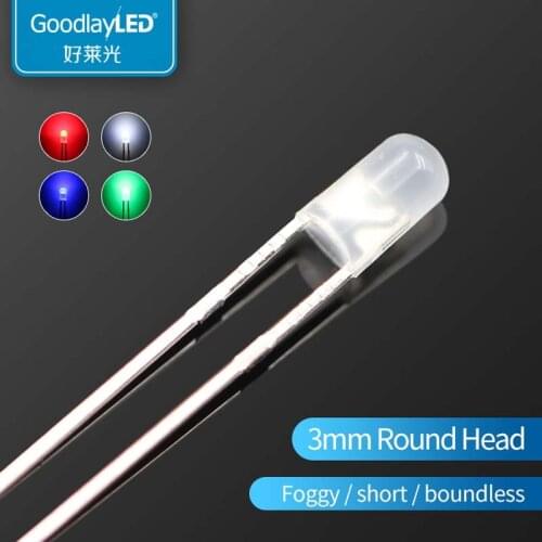 1000PCS Led 3mm Round Head short foot fog white light red blue green and yellow straight inserted led beads