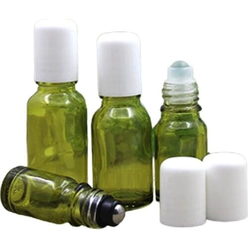 5ml 10ml 30ml 50ml100ml Empty Olive Green Glass Bottles White Cap Steel Roller Glass Bead Cosmetic Packaging Essential Oil Vials