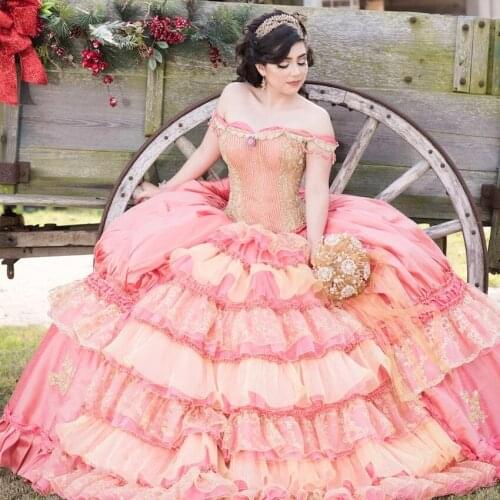 Puffy Off Shoulder Quinceanera Dresses Custom Crystal Beading Lace Applique Vestidos Para XV Años Sweet 16 Dress robe de soirée