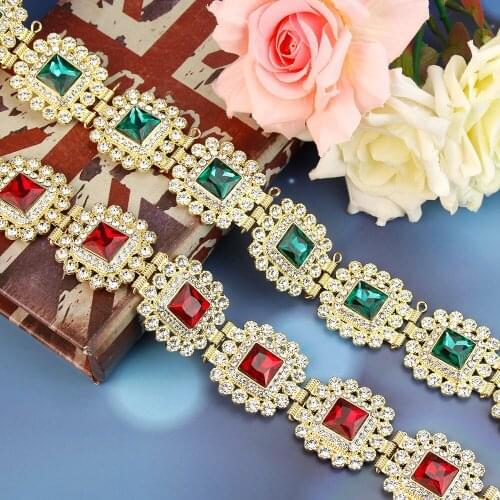 Sunspicems Fashion European Women Dress Belt Red Green Crystal Wedding Jewelry Removable Metal Buckle Black The Party Gift