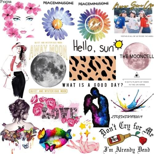 Prajna Petal Princess Heat Transfer Vinyl Patch Butterfly Stickers Iron-On Transfers For Clothes Fashion Girl Appliques Washable