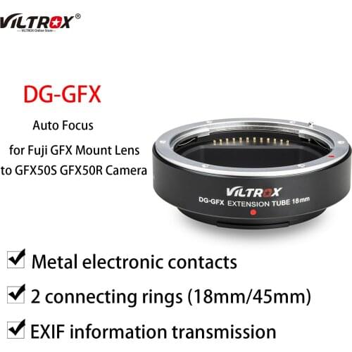 VILTROX DG-GFX 18MM Macro Extension Tube Auto Focus Lens Adapter Ring for Fujifil Fuji GFX Mount Lens and Camera GFX50S GFX50R