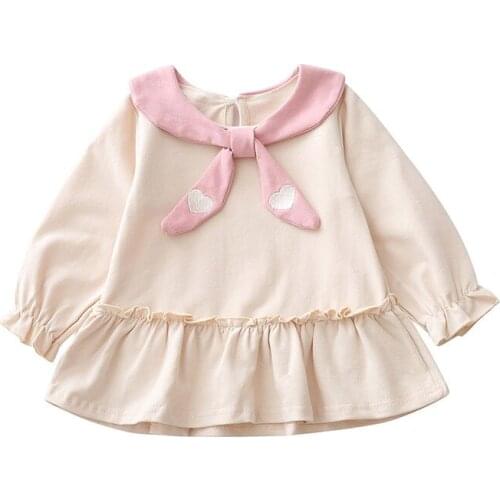 Toddler Spring Dresses Baby Girl Cute Love Pattern Pure Color Doll Collar Princess Newborn Casual Clothes Cotton Comfortable
