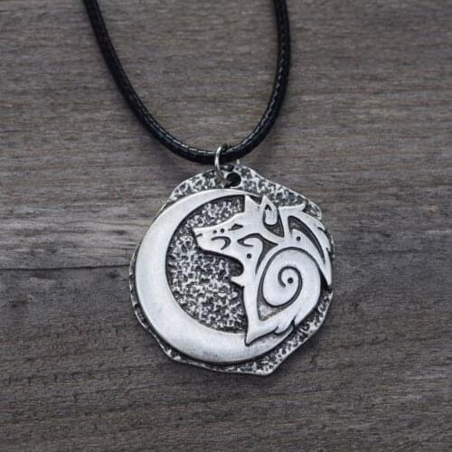 Young wolf and moon pendant necklace norse animal pendants sanlan jewelry