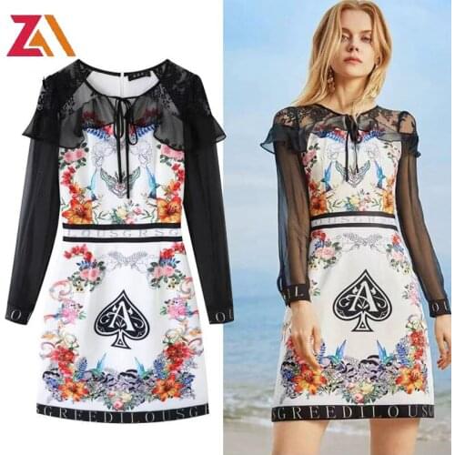 ZALady Designer Dress Women Summer Vintage Floral Patchwork Mesh Long Sleeve Ruffles French Letter Elegance Mini Dresses Mujer