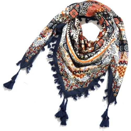 Bohemina Style National Square Scarf For Women Warm Winter Blanket Pashmina Shawl Tassel Scarves Ethnic Muffler Hijab Wraps