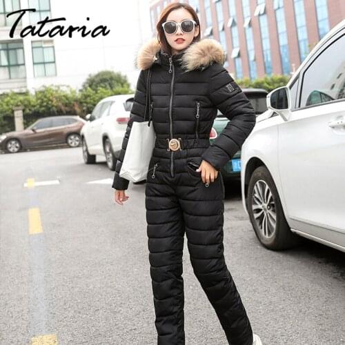 Outwear for Women Winter Jackets with Fur Collar Women Tracksuits High Quality Women Winter Long Coat Hooded Jumpsuit