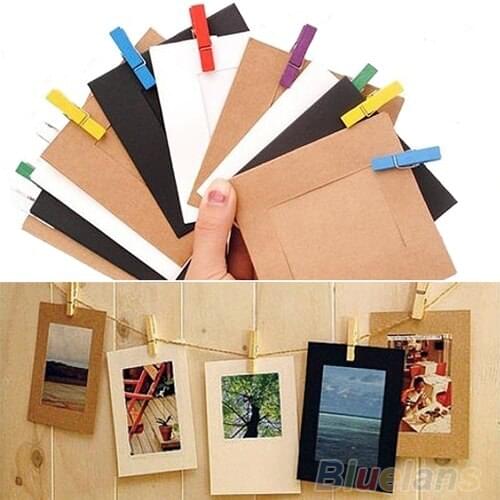 10Pcs 3'' Paper Photo Flim Frame Wall Picture Album DIY Hanging + Rope Camp 7MDS