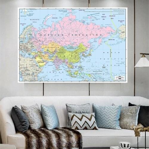 150*100cm Political Map of The Asia with Details Non-woven Canvas Painting Wall Art Poster School Supplies Home Decor