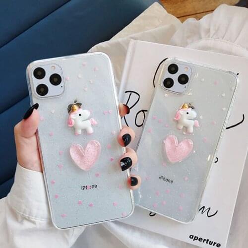 3D Cartoon Cute Unicorn Phone Case For iphone 11 Case Love Heart Glitter Silicon TPU Cover For iPhone 11 Pro Max 7 8 Plus 6 6S