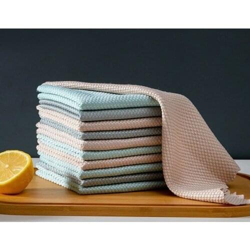 5pcs Efficient Microfiber Fish Scale Wipe Cloth Anti-grease Wiping Rag Strong Absorbent Home Washing Dish Kitchen Cleaning Towel