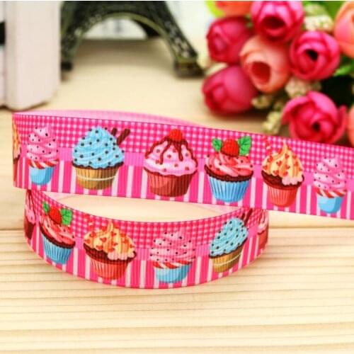 7/8'' Free shipping cupcake printed grosgrain ribbon hairbow headwear party decoration diy wholesale OEM 22mm P5419