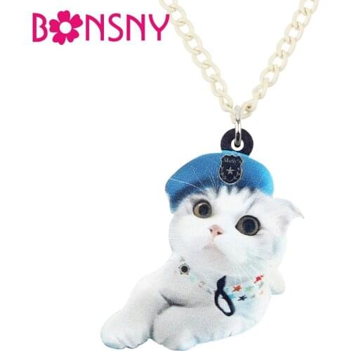 Bonsny Acrylic Sweet Beret Kitten Cat Necklace Pendant Chain Choker Fashion Animal Jewelry For Women Girls Ladies Gift Accessory