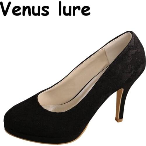 Custom Handmade Black Lace Wedding Shoes with Platform High Heeled Size 9