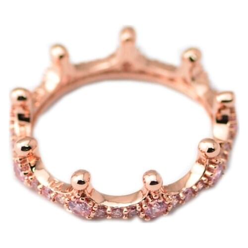 CKK 925 Sterling Silver Rose Gold Pink Enchanted Crown Rings Original Jewelry Making Anniversary Gift