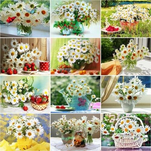 Evershine 5D DIY Diamond Painting Daisy Cross Stitch Kit Diamond Embroidery Flower Vase Mosaic Sale Pictures Of Rhinestones Art