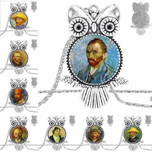 EJ Glaze Van Gogh Portrait Art Painting Jewelry Fashion Statement Necklace Glass Necklaces Pendants For Women