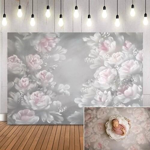 Newborn Kids Children Flowers Portrait Photography Background White and Pink Floral Portrait Backdrop for Photography Props