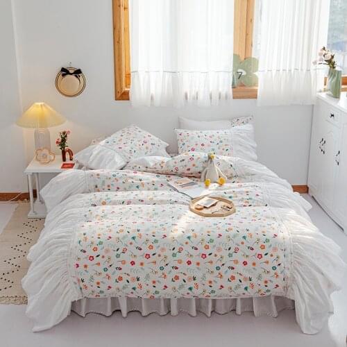 Korean style Bedding Sets girls Beddingset cotton Bed Linen Duvet Cover Bed Skirt Pillowcase ruffles bed cover/bed Sets