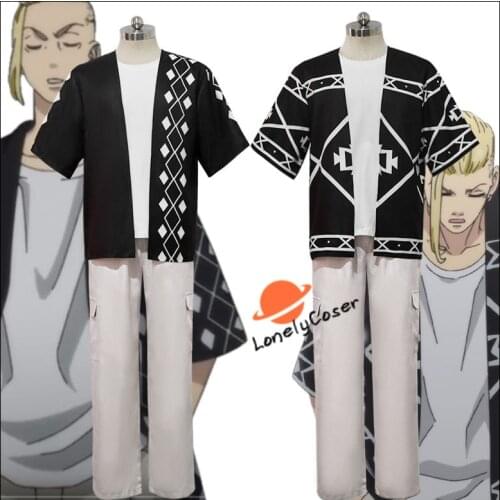2 Styles Anime Tokyo Revengers Ken Ryuguji Cosplay Costume Top Pants Cloak Halloween Party Black Suit Role Play Uniform Outfits