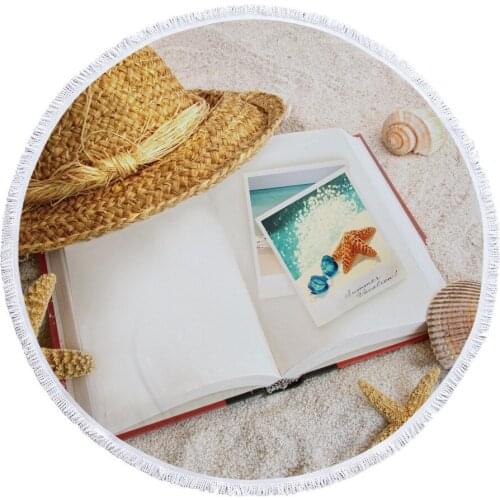 Summer Beach scenery Printed 150cm Large Microfiber Round Towel Beach bath towel With Tassels Terry Serviette De Plage