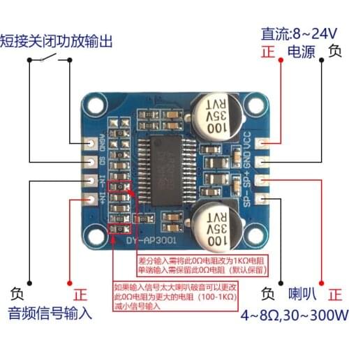Digital Power Amplifier Board Module Class D 10W/20W/30W DC High Power Mono 12V 24V PWM Modulation DY-AP3001