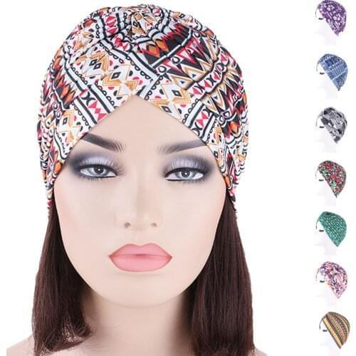 Muslim Headdress Turban Bonnet for Woman Floral Print Inner Caps Arab Wrap Pleated Femme Musulman Islamic Headscarf Hat Fashion