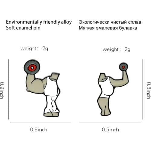 Cartoon fitness muscle training dumbbell shape metal Brooch mens and womens decorations pin clothing bag accessories