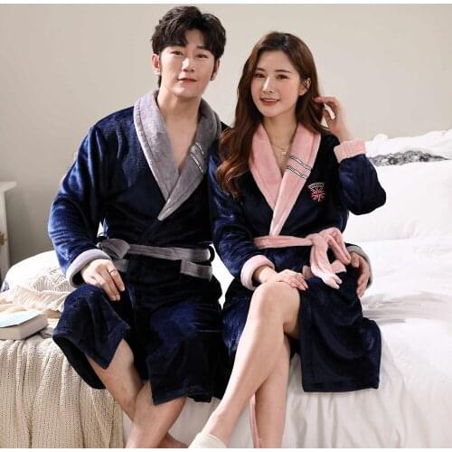 Men Winter Thick Warm Fleece Bathrobe Women Flannel Nightgown Bath Robe Nightwear Gown unisex M L XL XXL 3XL Sleepwear
