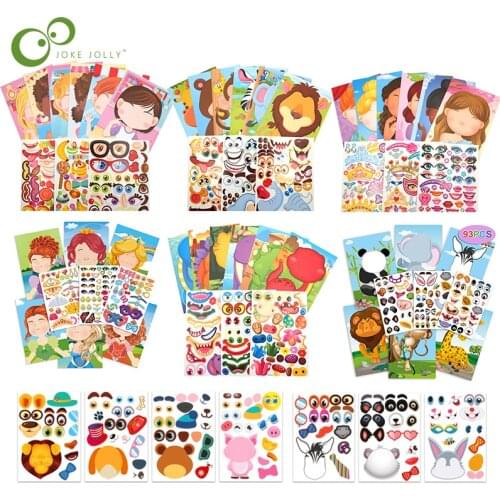 Make a Face Stickers Kids DIY Stickers Make-a-Face Princess Animal Dinosaur Stickers Children Recognition Training Education Toy