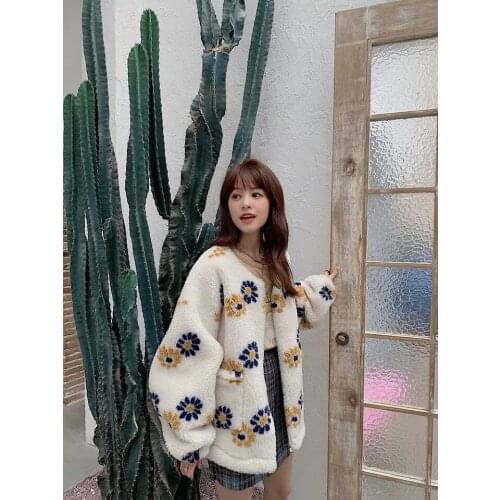 2021 lamb wool coat women autumn and winter new versatile Hong Kong Style loose Street top