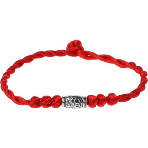 Handmade Braided Red Rope Tibetan Silver Adjustable Red String Bracelet Couple Bracelets Amulet Couple Lucky Bracelet Unisex
