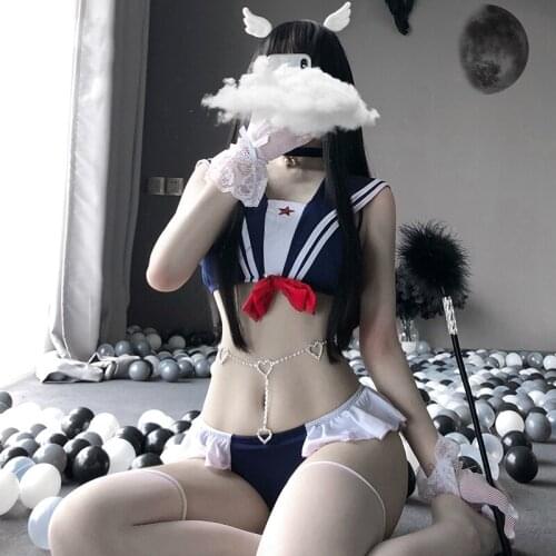 Lolita Japanese Hot Sexy Lingerie Erotic See Through Cosplay Costumes Kawaii Lace Underwear Set Women Sailor School Girl Outfits