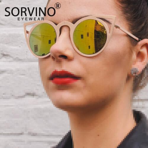 SORVINO Rose Gold Mirror Round Cat Eye Sunglasses 2020 Women Brand Designer 90s Retro Novelty Cateye Sun Glasses Shades SP35