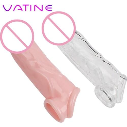 VATINE Penis Sleeve Reuseable Realistic Dildo Extender Chastity Durable Sex Toys For Men Male Cock Ring Condom TPE