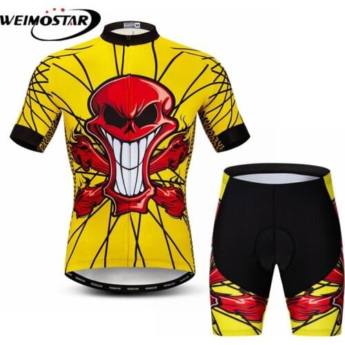 Weimostar 2019 Yellow Cycling Jersey Set MTB Bike Clothing Maillot Ropa Ciclismo Summer Skull Bicycle Riding Wear Clothes