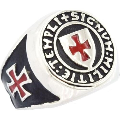 FANSSTEEL Stainless Steel Jewelry Freemonsry Shield Knights Templar red corss Masonic Ring FSR11W86