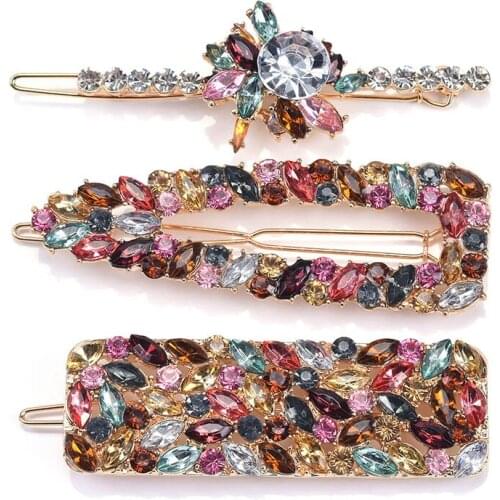 3pcs Newest Luxury Crystal Hair Clip Women Statement ZA Hairpins Jewelry Accessories Female Geometric Square Long Barrettes GIRL