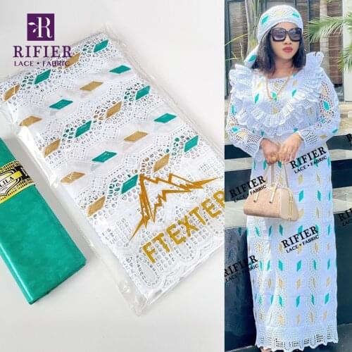 Green Rhinestones Dry Lace With Embroidered And Bazin Riche Fabric For Fashion Women Daily Birthday Party Dresses Lace Fabric