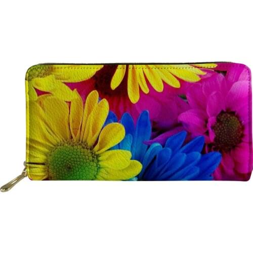 Flower Print Women Long Wallets PU Leather Safe Coin Purses Zip Around Casual Travel Wallet Ladies Card Holder Money Bag Purse