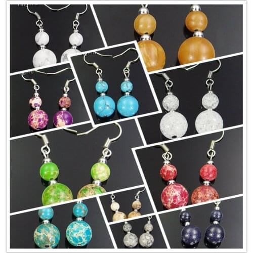 Yingwu New Fashion 6mm+10mm Stone Earrings for Women Natural Turquoise Beads Stone Dangle Long Lady Earrings Jewelry