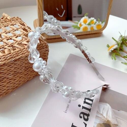 Retro Alloy White Simulated Pearls Transparent Waterdrop Hair Accessories Hairband Headwear for Women
